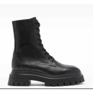 Black Lace Up Combat Boots Chunky Platform Lug Sole Womens